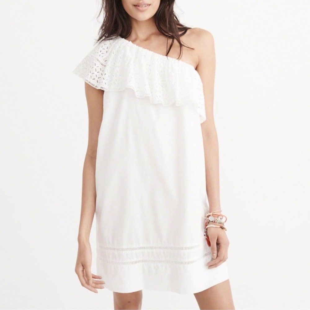 NWT Abercrombie and Fitch one shoulder eyelet ruffle dress white size XS